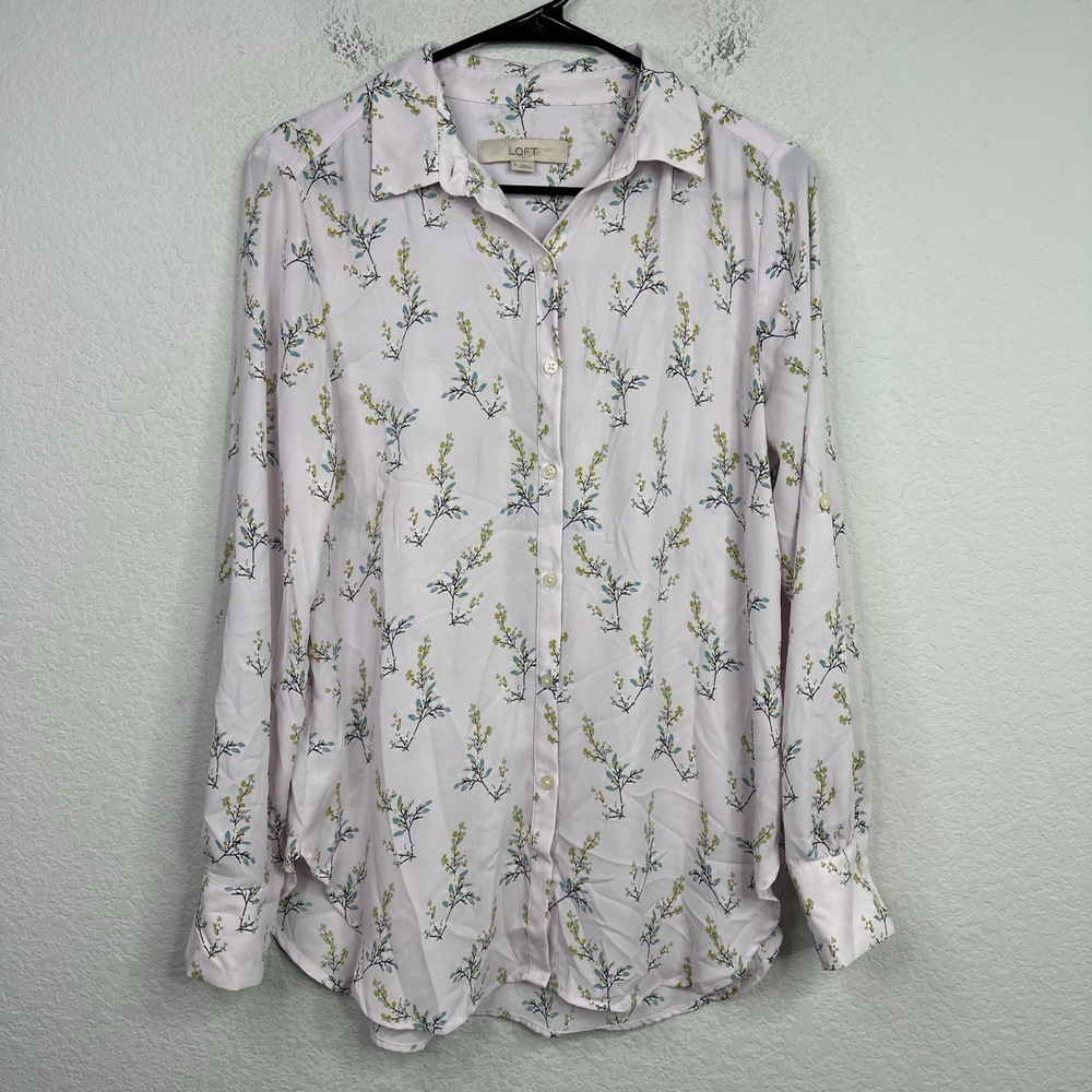 LOFT Shirt Womens S Lavender Floral Long Sleeve Coquette Romantic Cottagecore